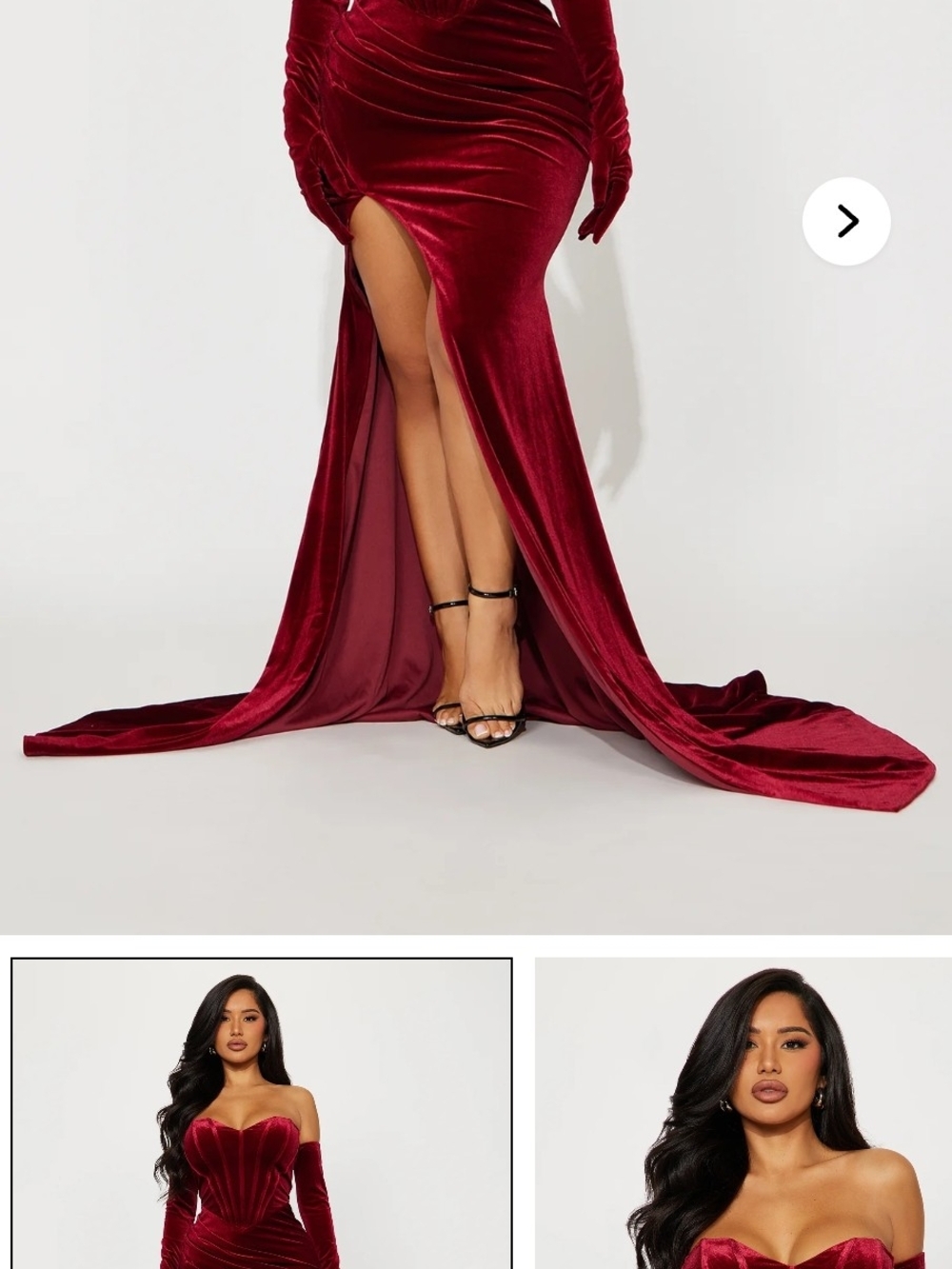 Long Strapless Velour Dress With Long Gloves
